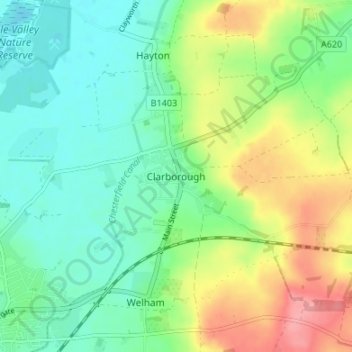 Topografische kaart Clarborough, hoogte, reliëf