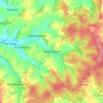 Topografische kaart Willersdorf, hoogte, reliëf