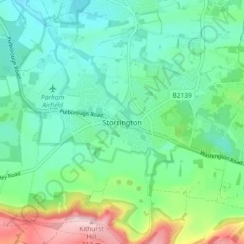 Topografische kaart Storrington, hoogte, reliëf