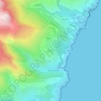 Topografische kaart Poretto, hoogte, reliëf