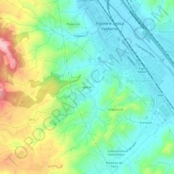 Topografische kaart Aiaccia, hoogte, reliëf