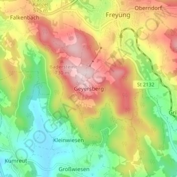 Topografische kaart Geyersberg, hoogte, reliëf