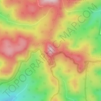 Topografische kaart Mount Towac, hoogte, reliëf