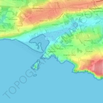 Topografische kaart Raguenes, hoogte, reliëf