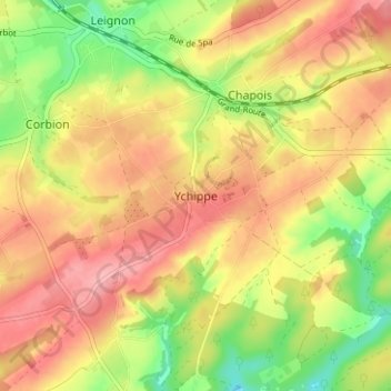 Topografische kaart Ychippe, hoogte, reliëf
