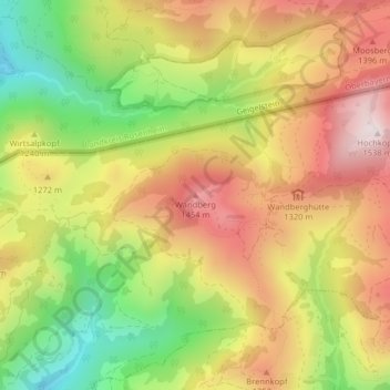 Topografische kaart Wandberg, hoogte, reliëf