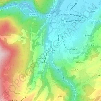 Topografische kaart Les Buchets, hoogte, reliëf