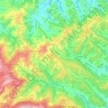 Topografische kaart Valle Stella, hoogte, reliëf