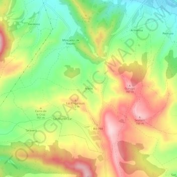Topografische kaart Arana, hoogte, reliëf