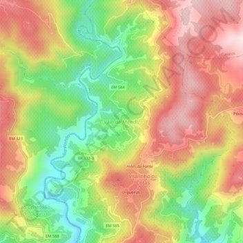 Topografische kaart Vale de Mendiz, hoogte, reliëf