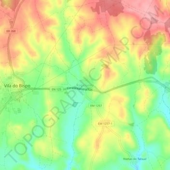 Topografische kaart Raposeira, hoogte, reliëf