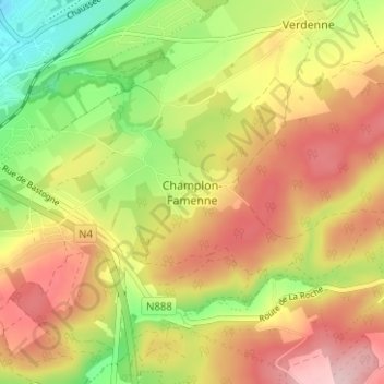 Topografische kaart Champlon-Famenne, hoogte, reliëf