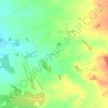 Topografische kaart Cas Coix, hoogte, reliëf
