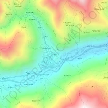 Topografische kaart Peretti, hoogte, reliëf