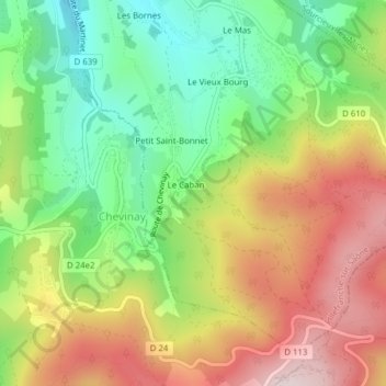 Topografische kaart Le Caban, hoogte, reliëf