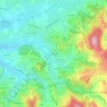 Topografische kaart Les Traives, hoogte, reliëf