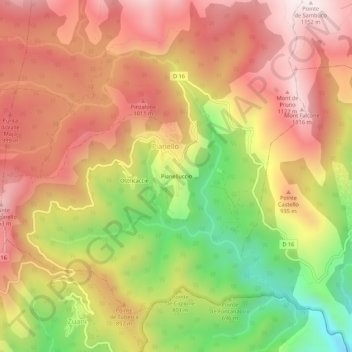 Topografische kaart Pianelluccio, hoogte, reliëf