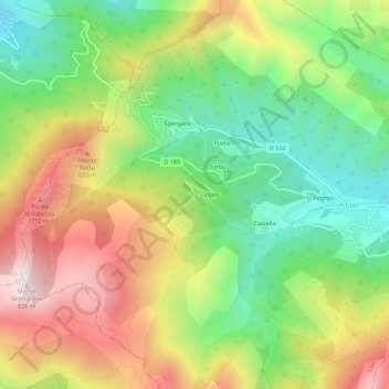 Topografische kaart Fieno, hoogte, reliëf