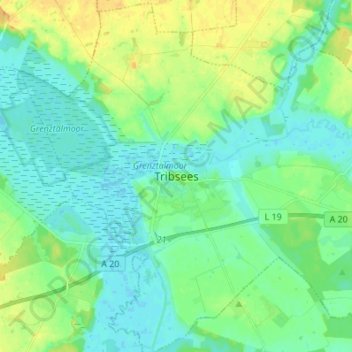 Topografische kaart Tribsees, hoogte, reliëf