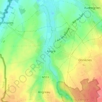 Topografische kaart Angre, hoogte, reliëf