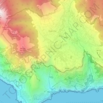 Topografische kaart Bomerano, hoogte, reliëf