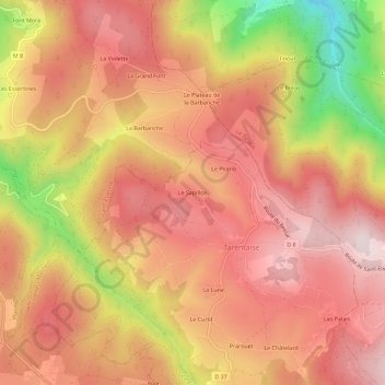 Topografische kaart Le Sapillon, hoogte, reliëf