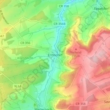 Topografische kaart Ermsdorf, hoogte, reliëf