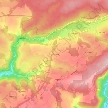 Topografische kaart Chez Bonnard, hoogte, reliëf
