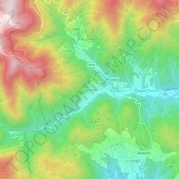 Topografische kaart Convalle, hoogte, reliëf