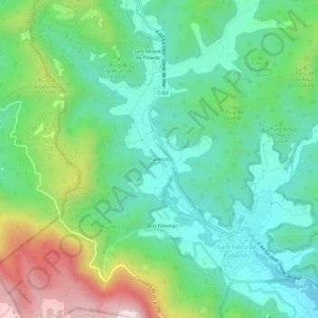 Topografische kaart Pallerols, hoogte, reliëf