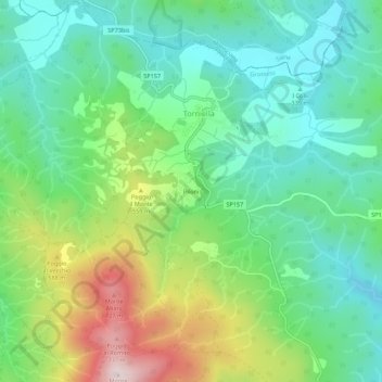 Topografische kaart Piloni, hoogte, reliëf