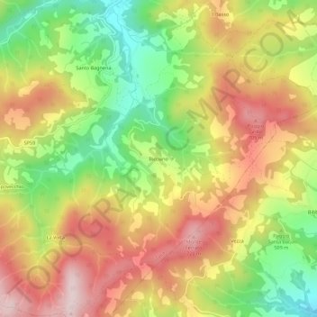 Topografische kaart Bicciano, hoogte, reliëf