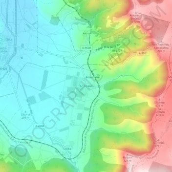 Topografische kaart Artómaña, hoogte, reliëf