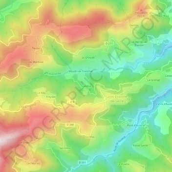 Topografische kaart Tranchat, hoogte, reliëf