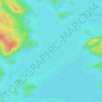 Topografische kaart Weslemkoon Lake, hoogte, reliëf