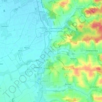 Topografische kaart Riding, hoogte, reliëf