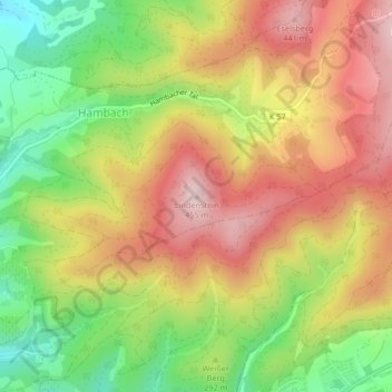 Topografische kaart Lindenstein, hoogte, reliëf