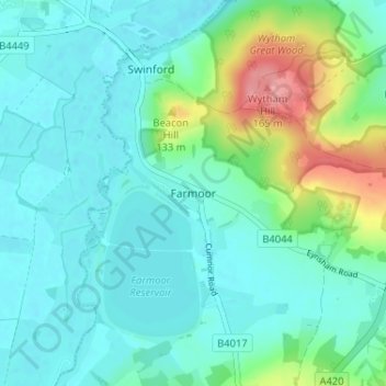 Topografische kaart Farmoor, hoogte, reliëf