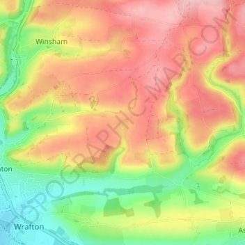 Topografische kaart Ash Barton, hoogte, reliëf