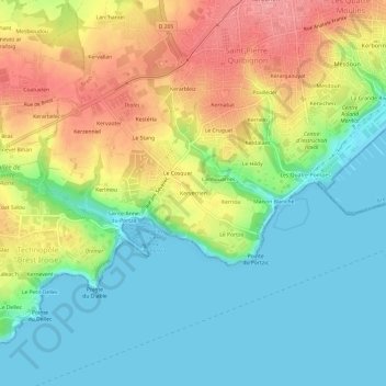Topografische kaart Kerverrien, hoogte, reliëf