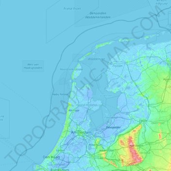 Topografische kaart Wieringen, hoogte, reliëf