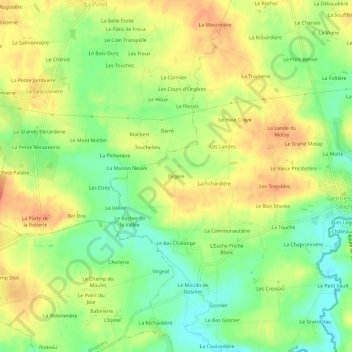 Topografische kaart Orgère, hoogte, reliëf