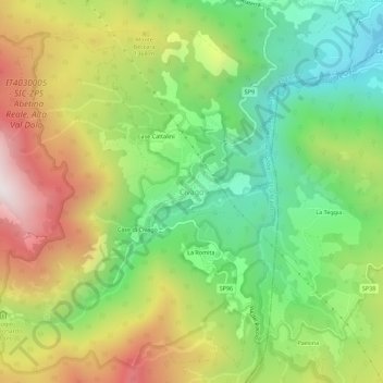 Topografische kaart Civago, hoogte, reliëf