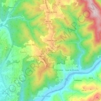 Topografische kaart Picoto, hoogte, reliëf