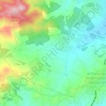 Topografische kaart Coma Breco, hoogte, reliëf