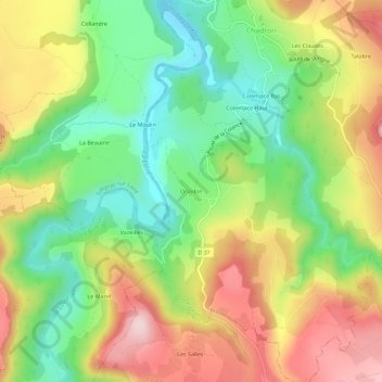 Topografische kaart Onzillon, hoogte, reliëf