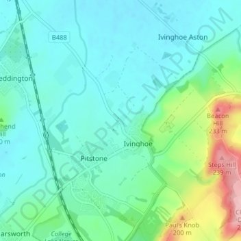 Topografische kaart Ford End, hoogte, reliëf