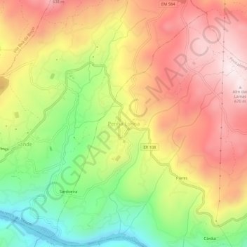 Topografische kaart Penha Longa, hoogte, reliëf