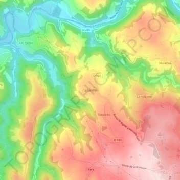 Topografische kaart La Sarette, hoogte, reliëf