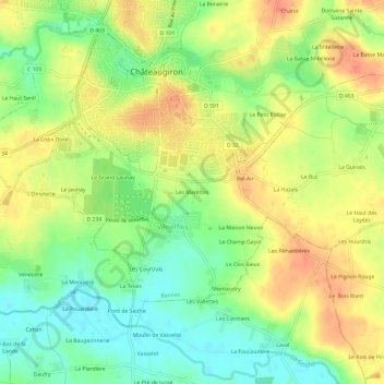 Topografische kaart Les Marettes, hoogte, reliëf